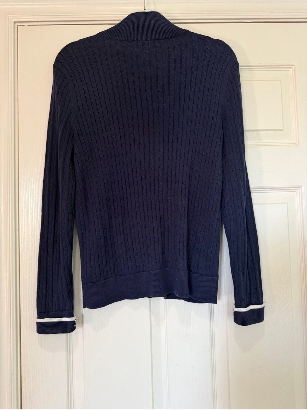 Lauren Ralph Lauren Navy Cable Knit Full Zip Cardigan Sweater Women’s L - Picture 4 of 9